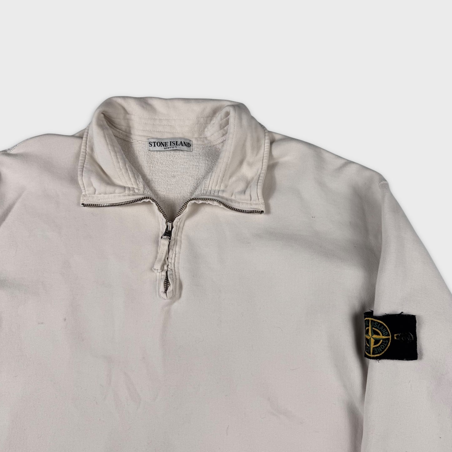 Stone Island White Cotton Quarter Zip L