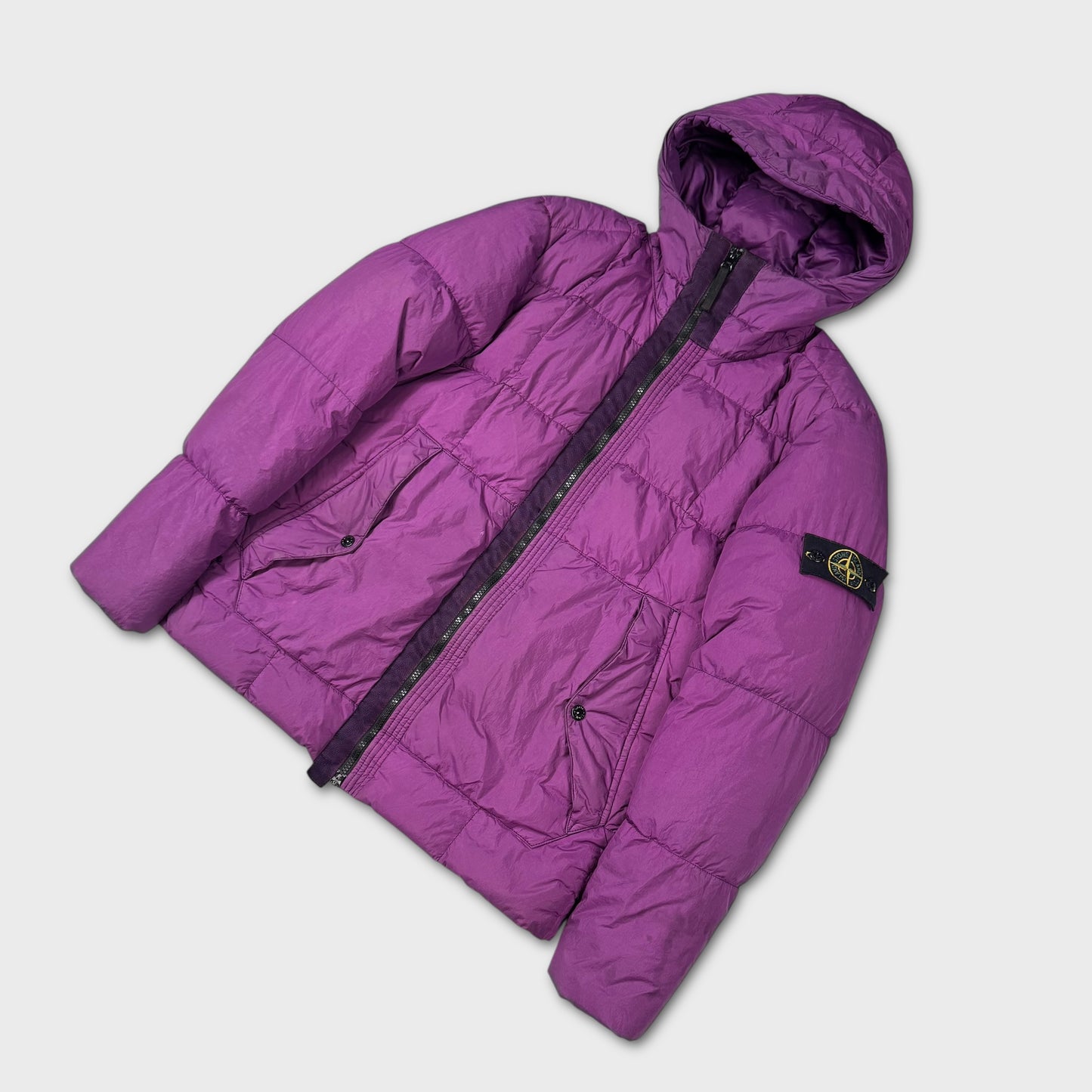 Stone Island Magenta Garment Dyed Crinkle Reps NY Down Jacket L