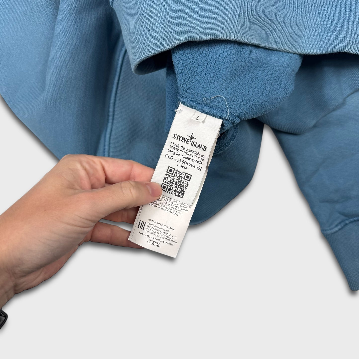 Stone Island Blue Pullover Hoodie L