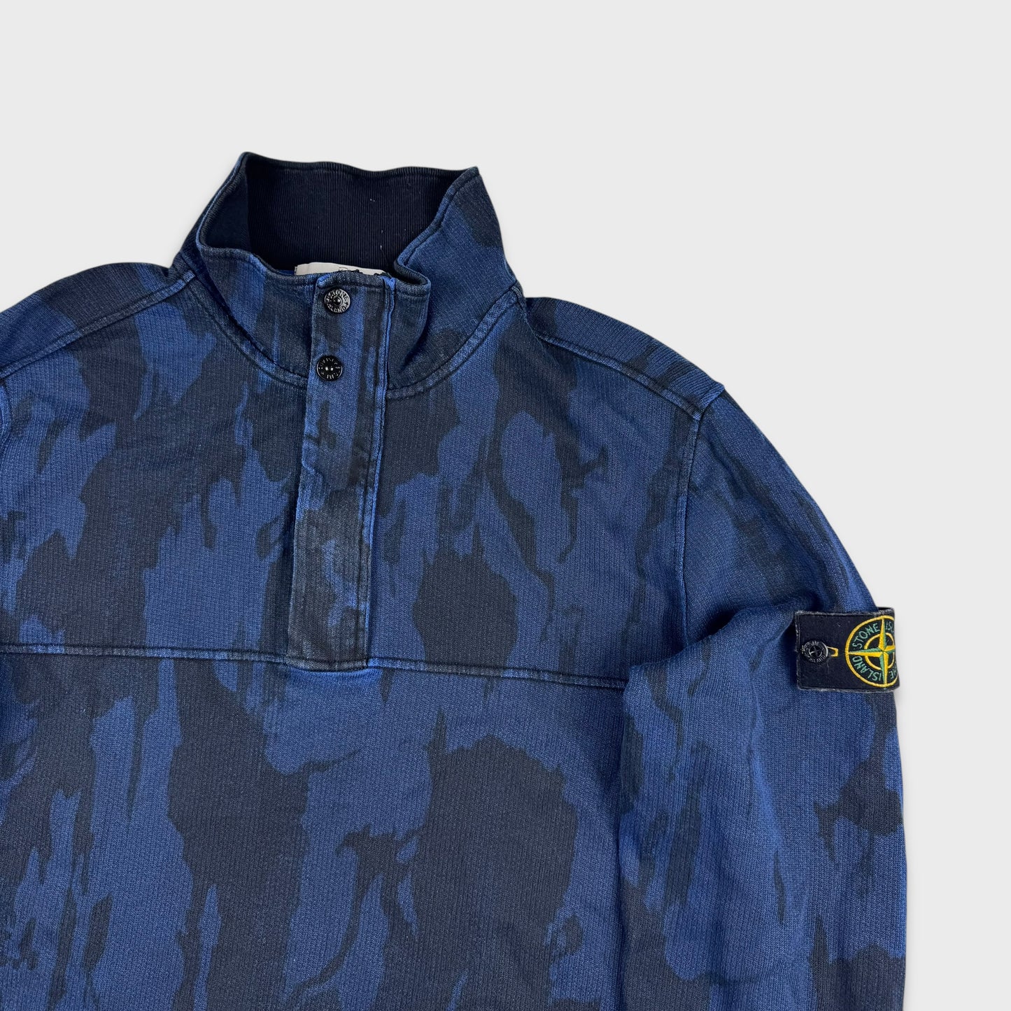 Stone Island Blue Camo Quarter Zip Sweatshirt XL