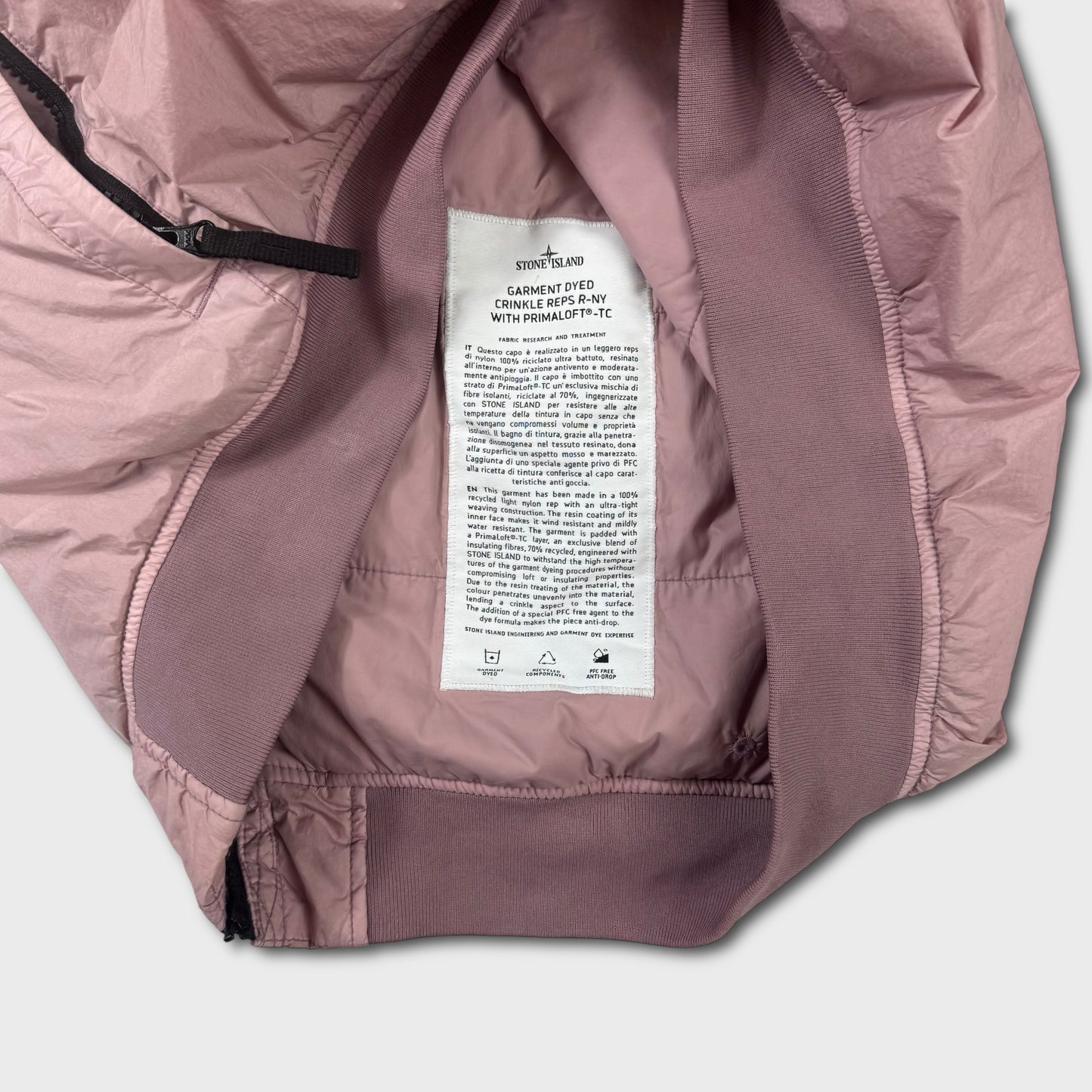 Stone Island Pink Garment Dyed Crinkle Reps R-NY Primaloft Jacket L
