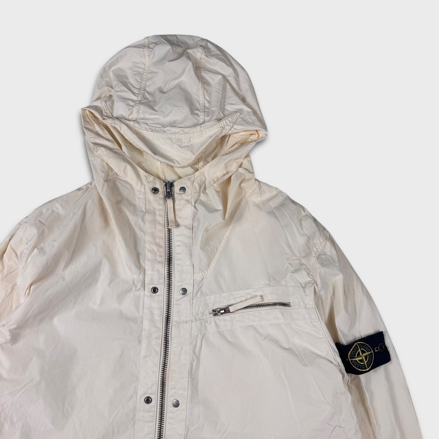 Stone Island White Tela Resinata Hooded Jacket XXL