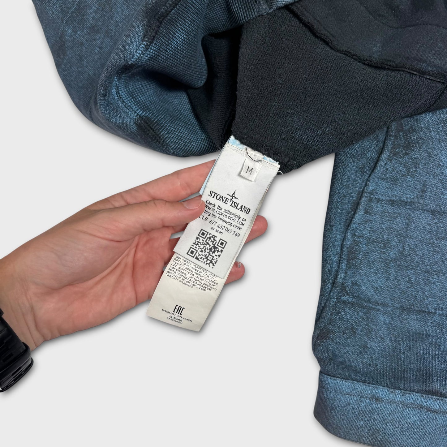 Stone Island Grid Check Dust Effect Zip Up Sweatshirt M