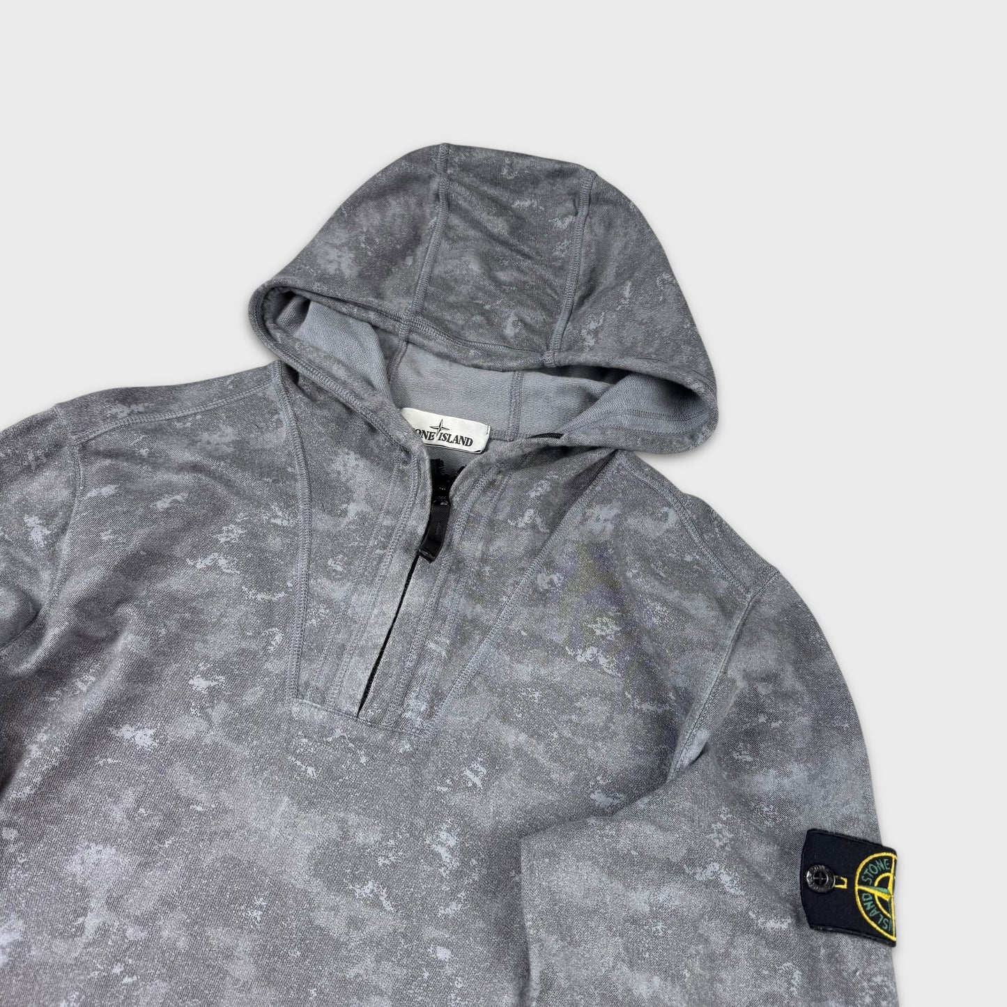 Stone Island Grey Camouflage Pullover Zip Hoodie M