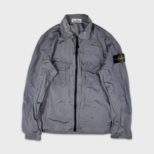 Stone Island Silver Double Pocket Nylon Metal Ripstop Overshirt S