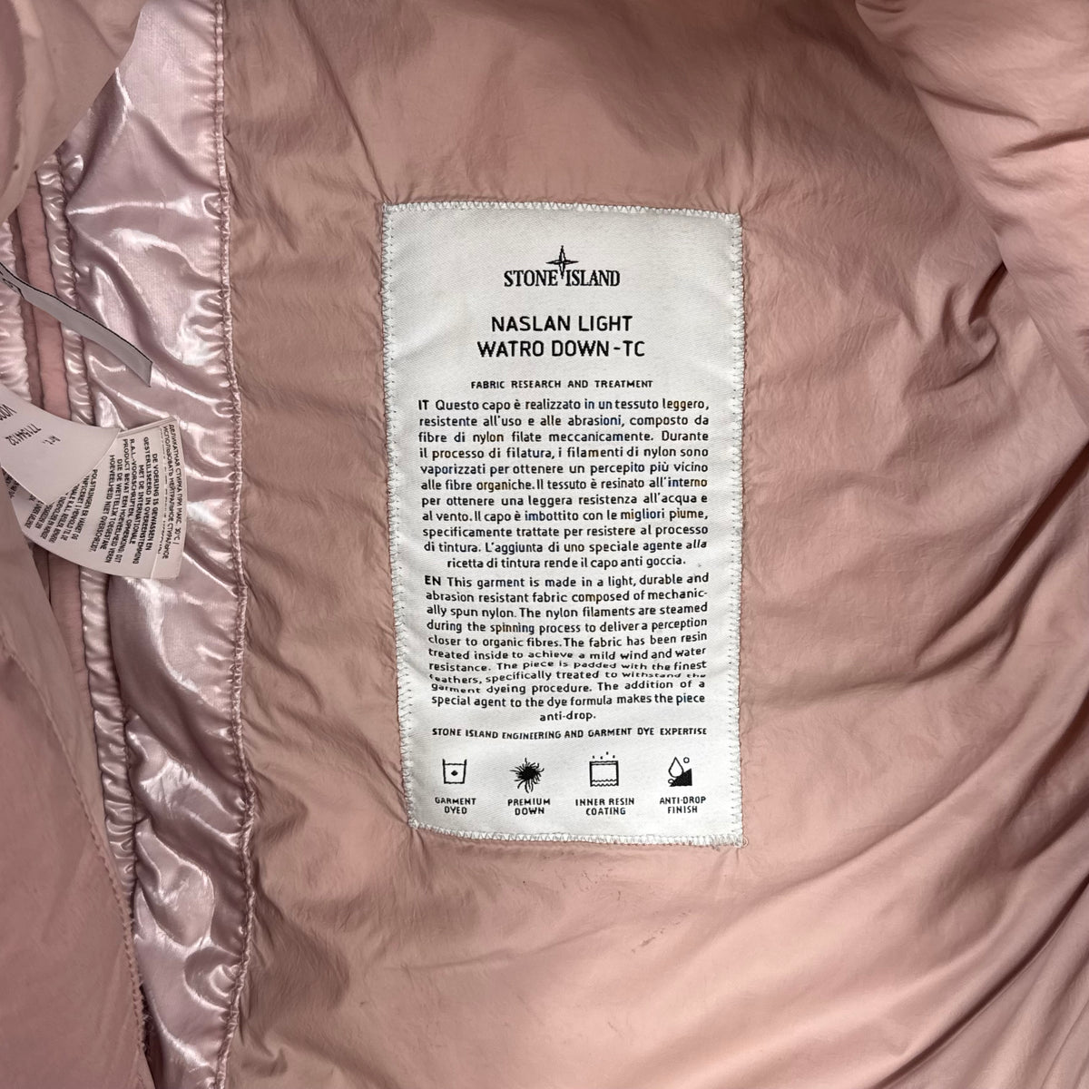 Stone Island Baby Pink Naslan Light Watro Down TC Puffer Jacket L