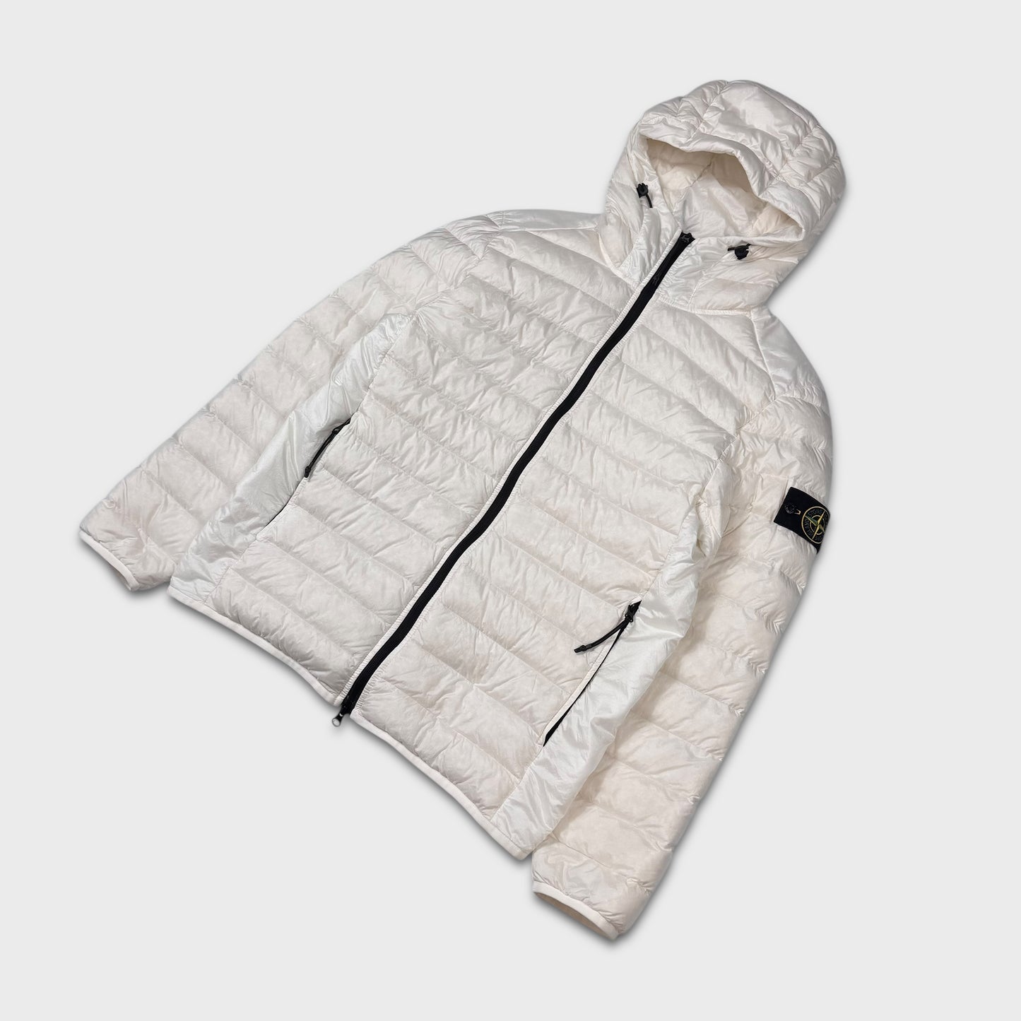 Stone Island White Loom Woven Chambers R-Nylon Down-TC Jacket L