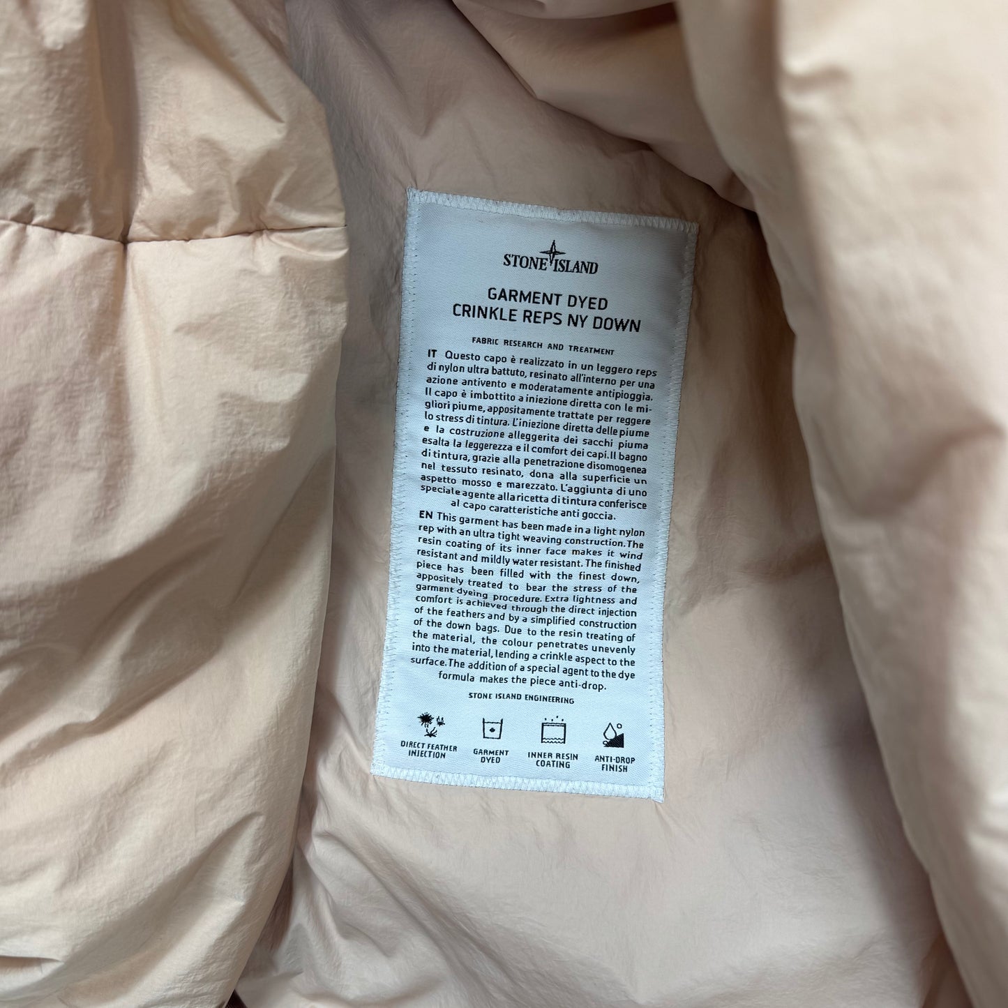 Stone Island Peach Garment Dyed Crinkle Reps NY Down Jacket XXL