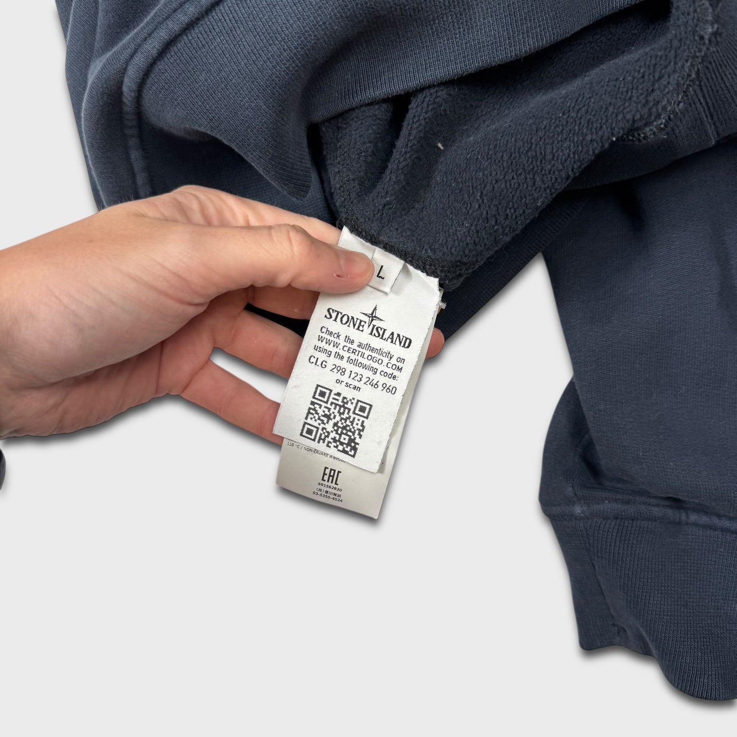 Stone Island Navy Pullover Hoodie L