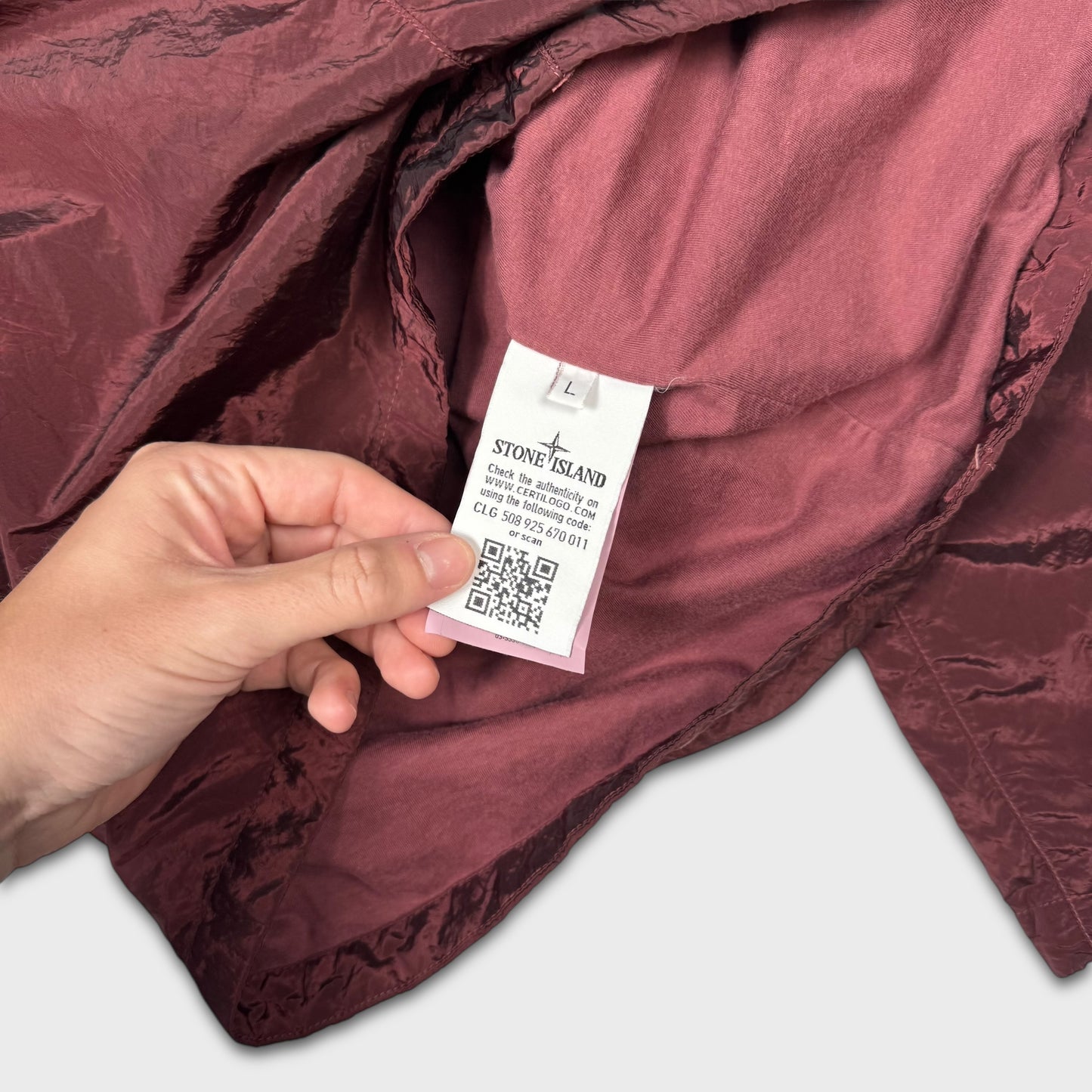 Stone Island Burgundy Lined Nylon Metal Overshirt L