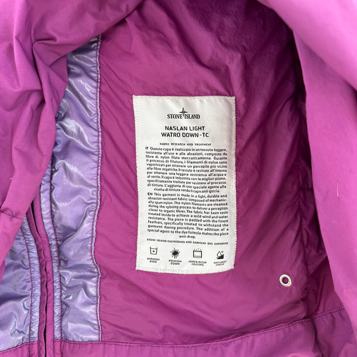 Stone Island Magenta Purple Naslan Light Watro Down-TC Jacket M