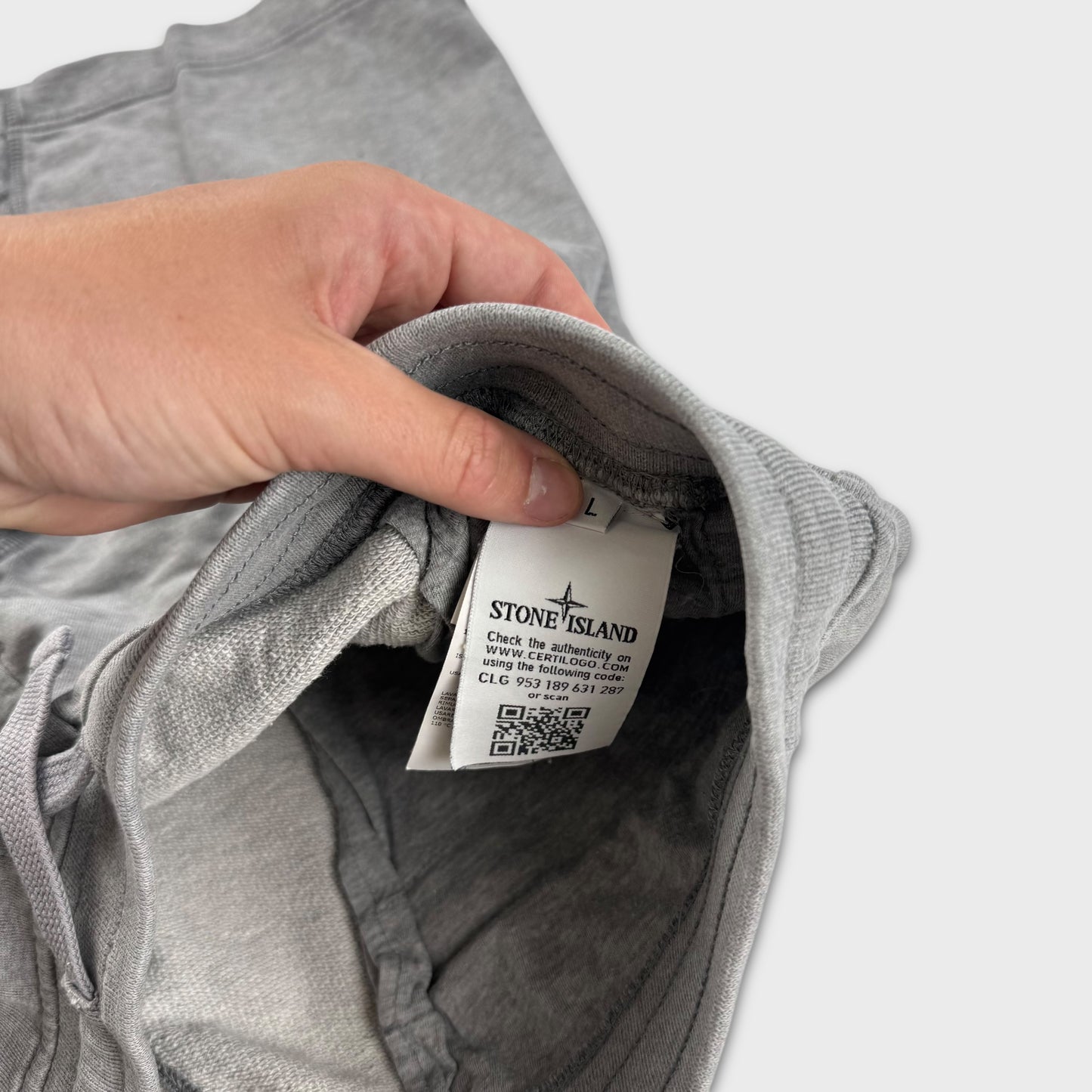 Stone Island Grey Cotton Badge Shorts L