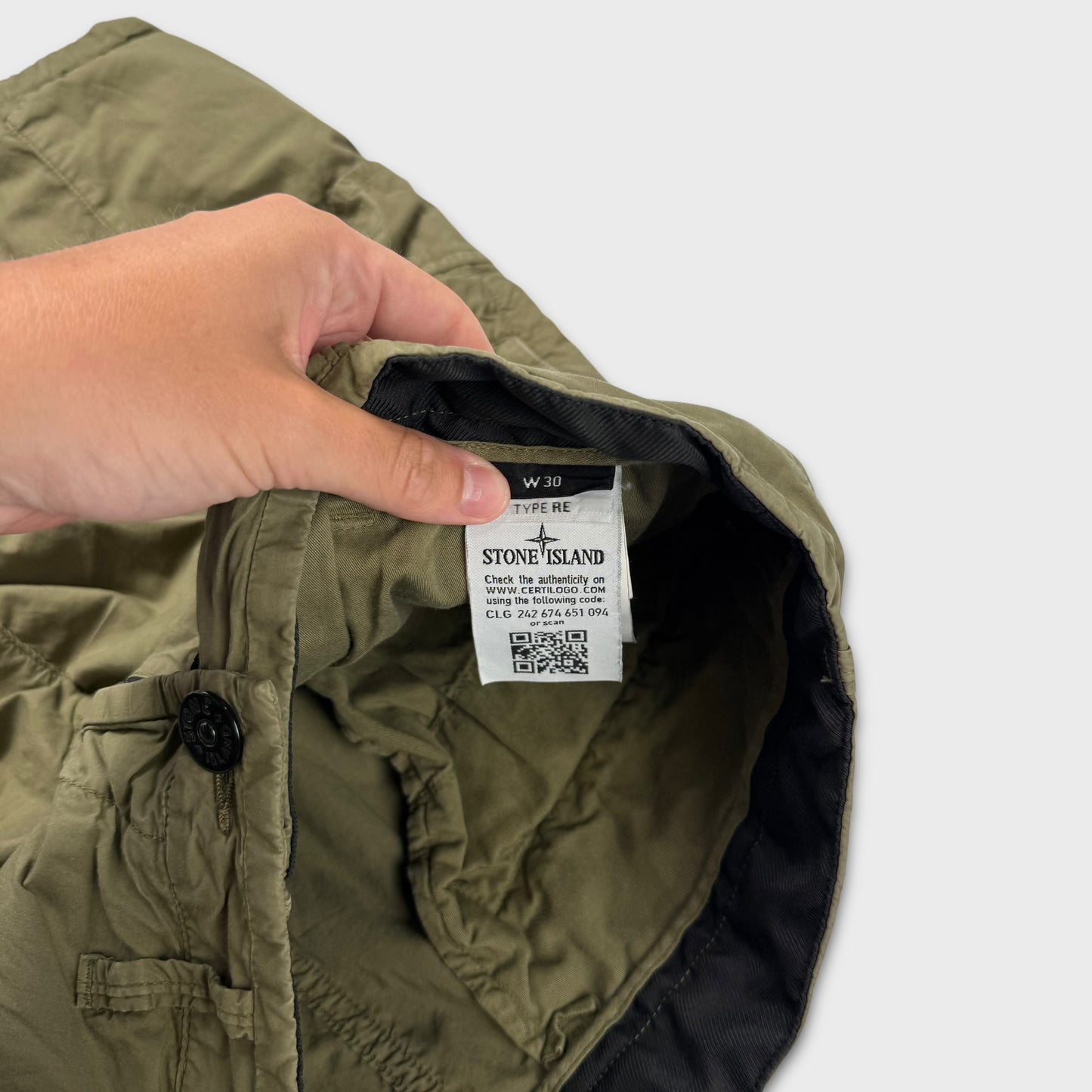 Stone Island Olive Tela Cargo Shorts W30-32