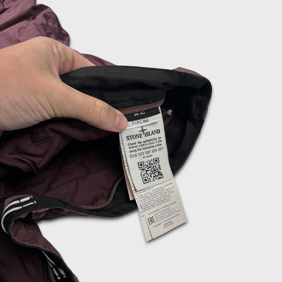 Stone Island Burgundy Tela Cargo Shorts W40