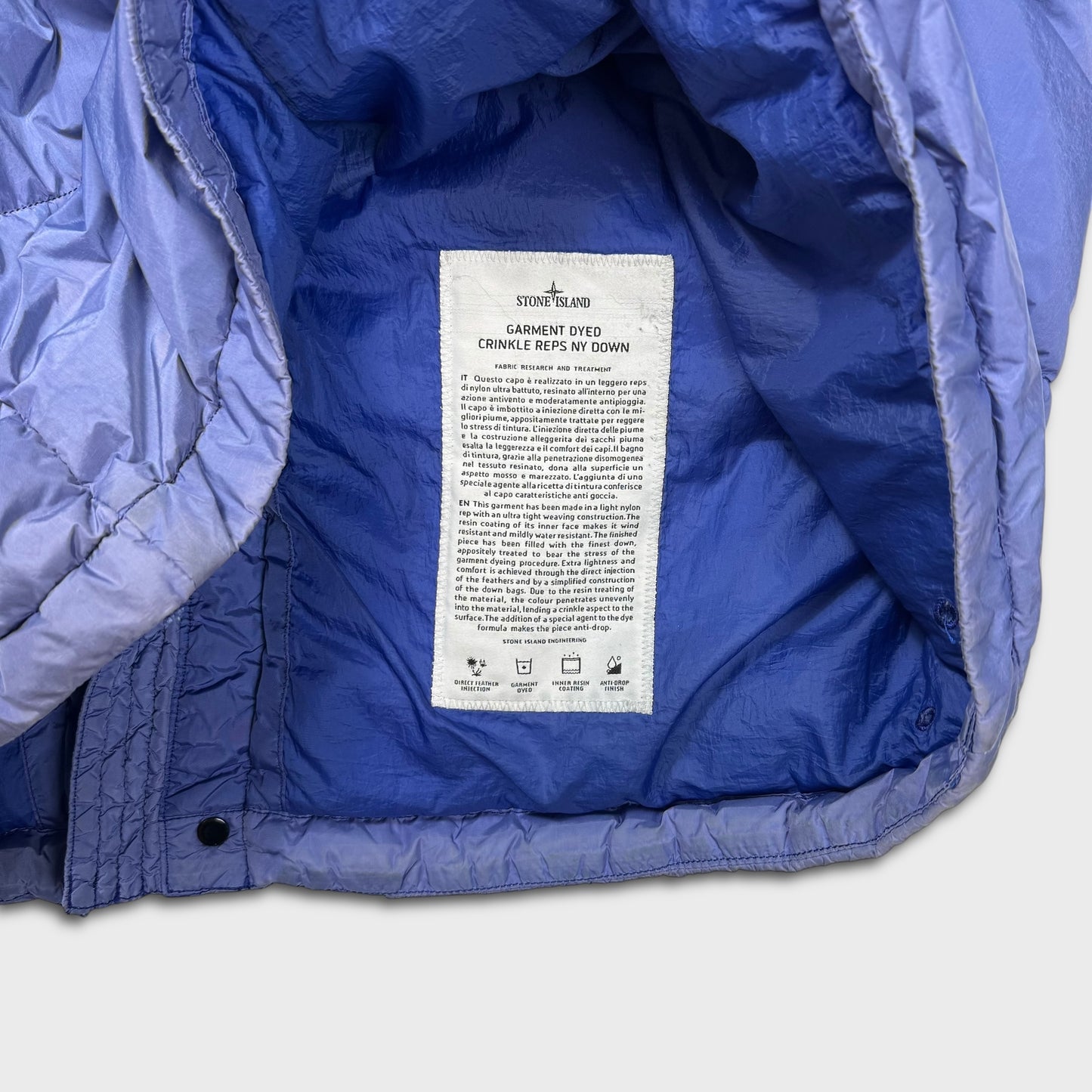 Stone Island Royal Blue Garment Dyed Crinkle Reps Down Parka Jacket M
