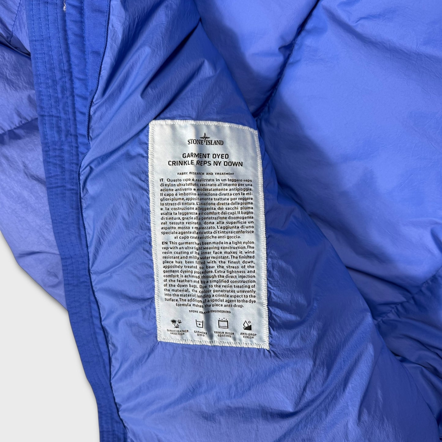 Stone Island Royal Blue Crinkle Reps NY Down Jacket XXL
