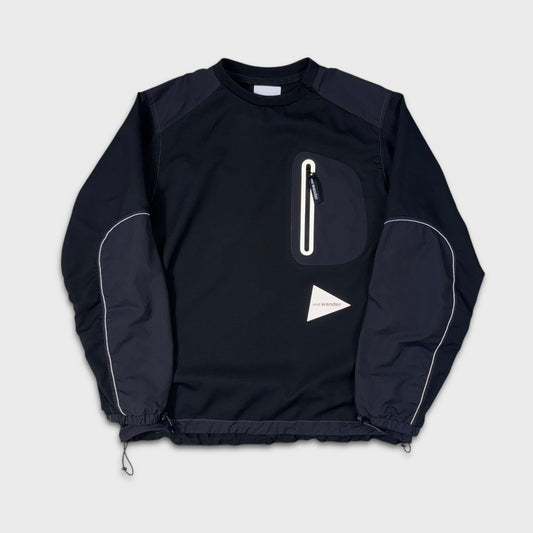 And Wander Black Reflective Nylon Crewneck M