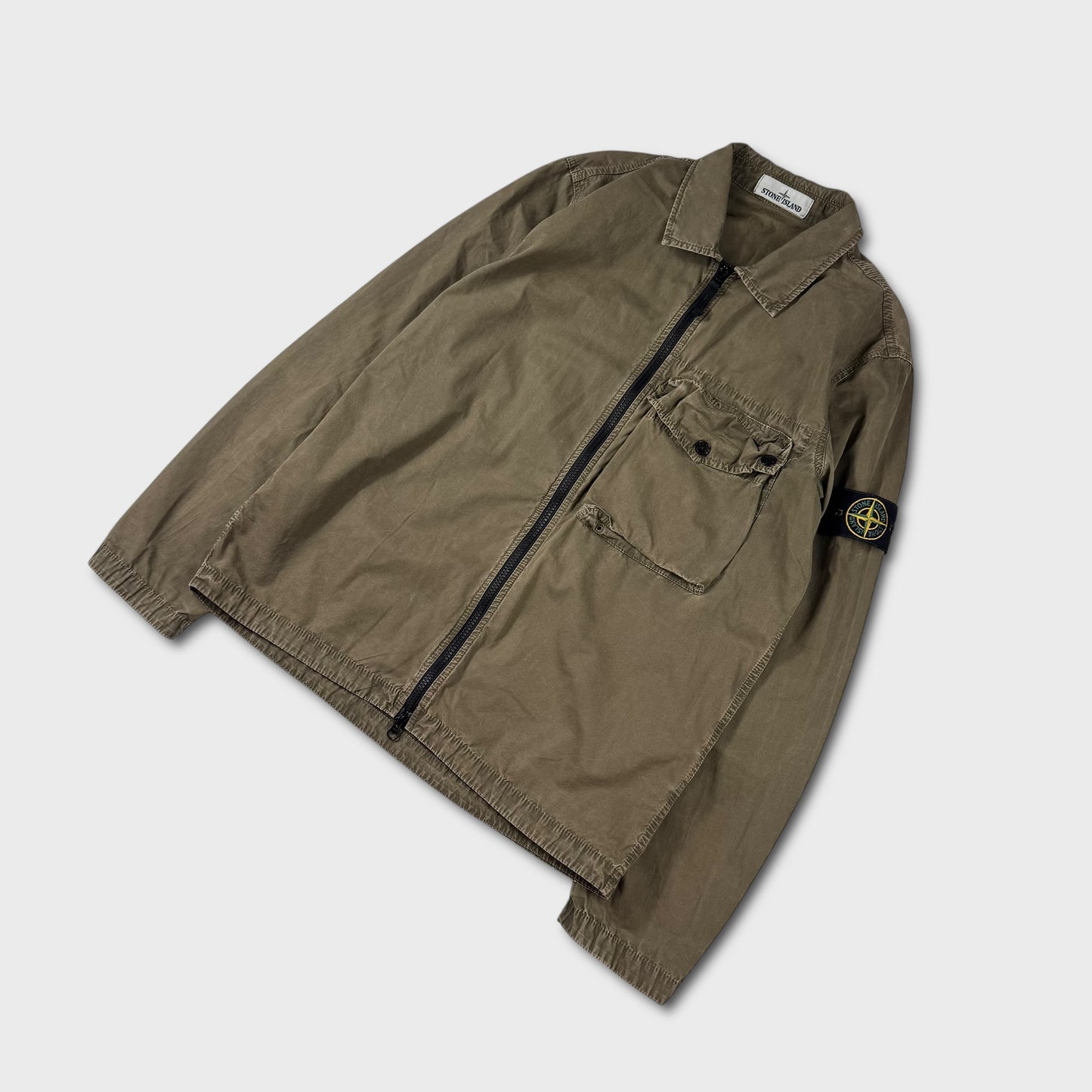 Stone Island Olive Full Zip Overshirt L