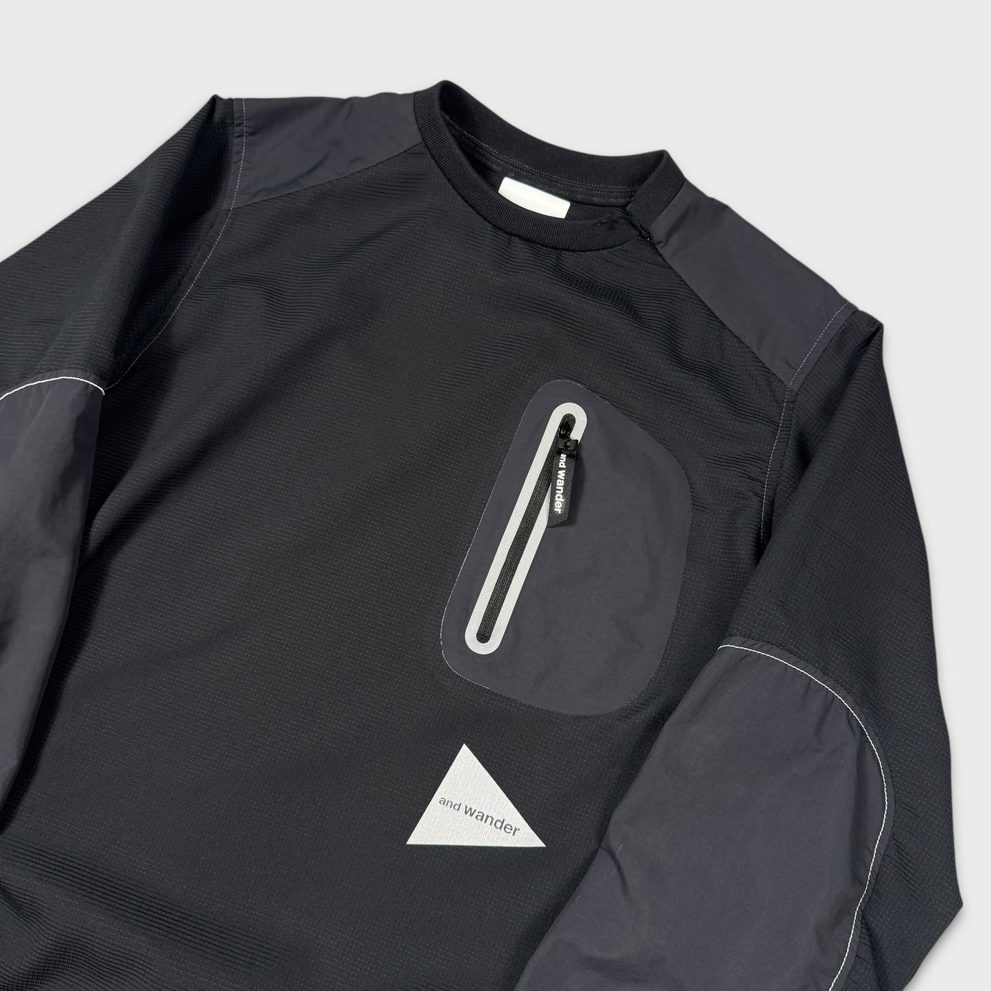 And Wander Black Reflective Nylon Crewneck M