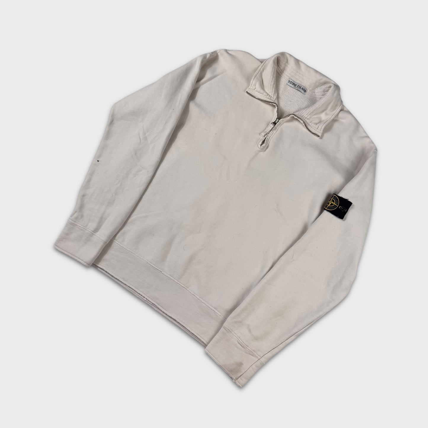 Stone Island White Cotton Quarter Zip L