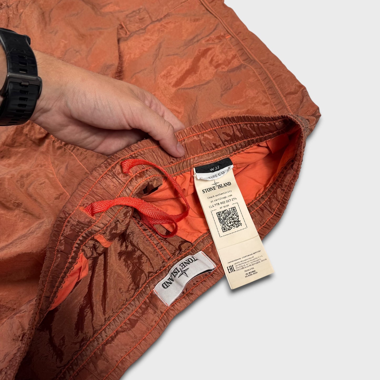 Stone Island Orange Nylon Metal Badge Shorts W34