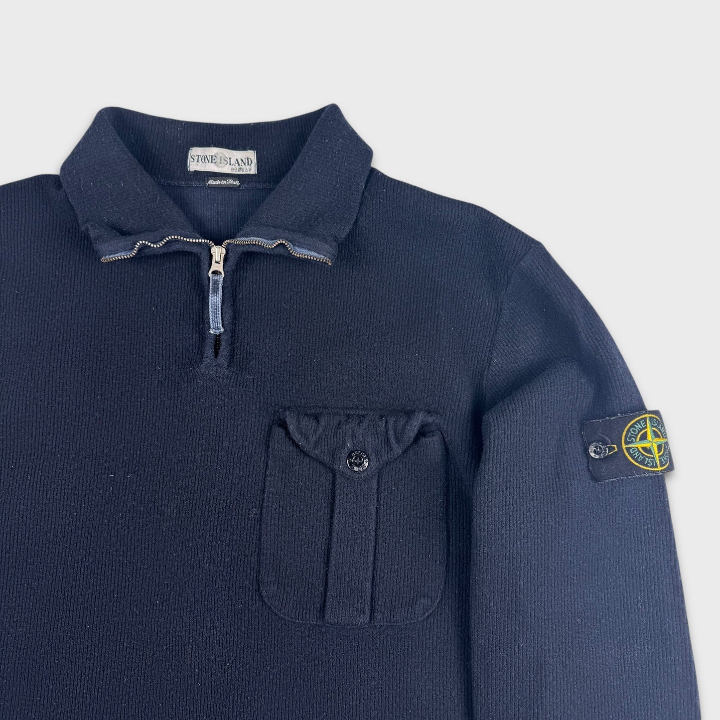 Stone Island Navy 2001 Ribbed Knit 1/4 Zip XXL