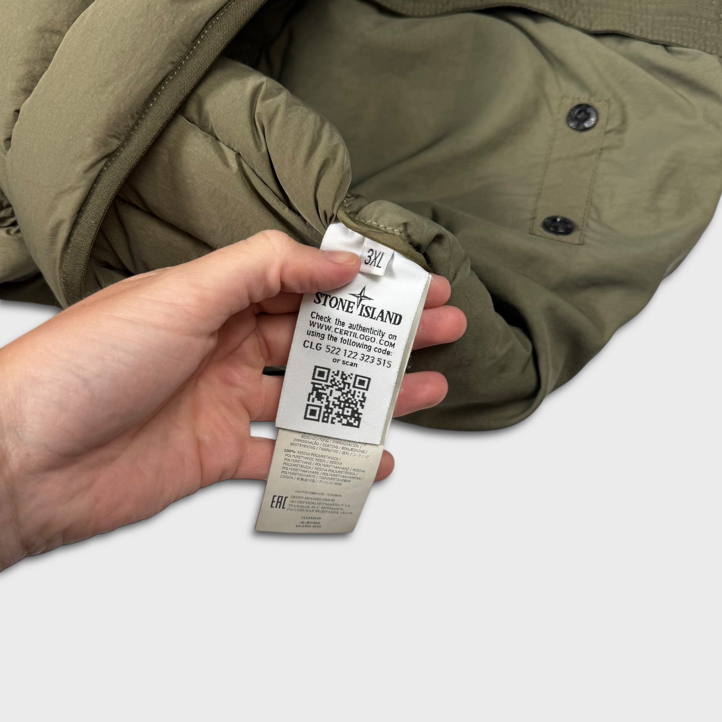 Stone Island Olive Loom Woven Down Chambers Stretch-TC Jacket 3XL