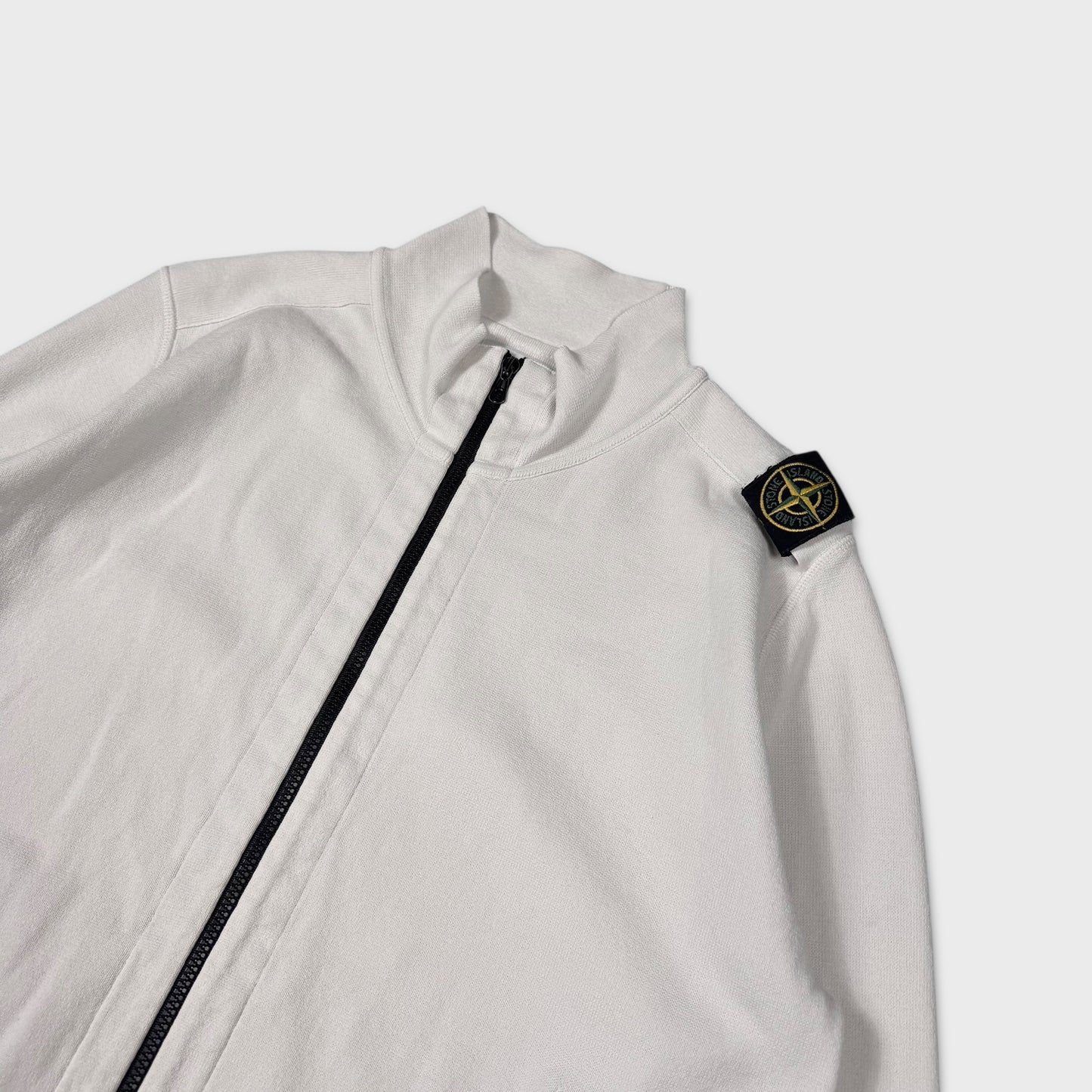 Stone Island White Full Zip Shoulder Badge Sweatshirt 3XL