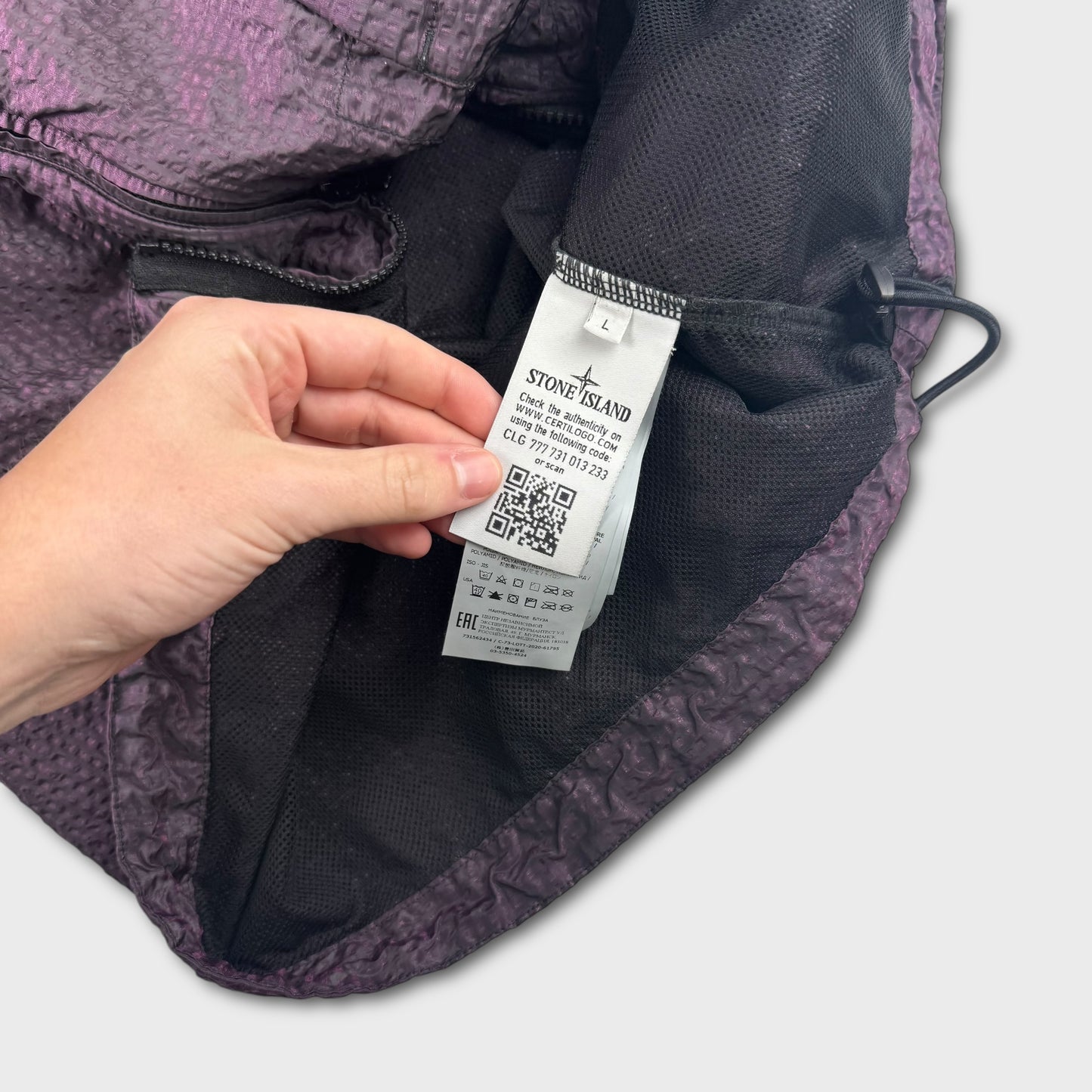 Stone Island Purple Seersucker Nylon Crewneck L