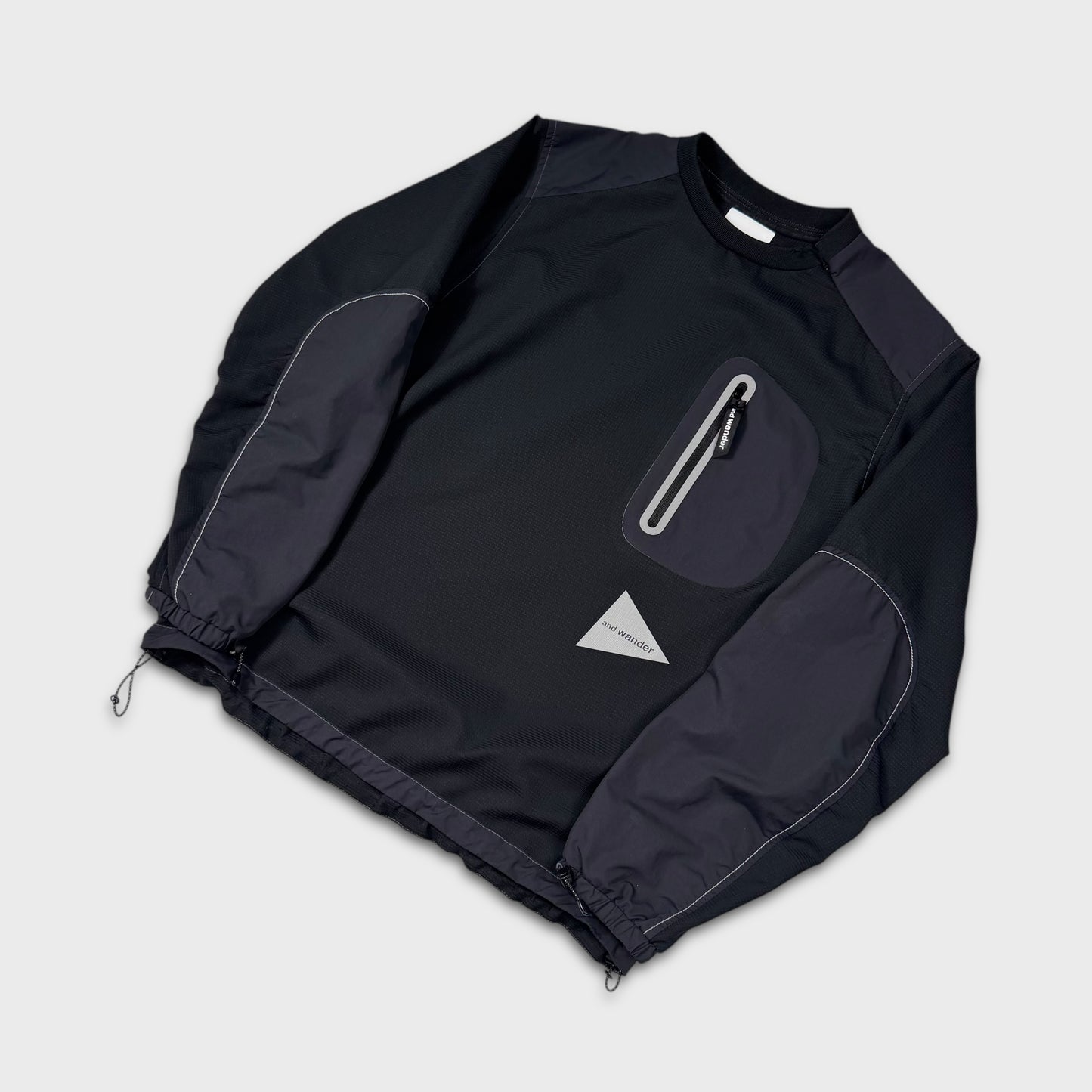 And Wander Black Reflective Nylon Crewneck M