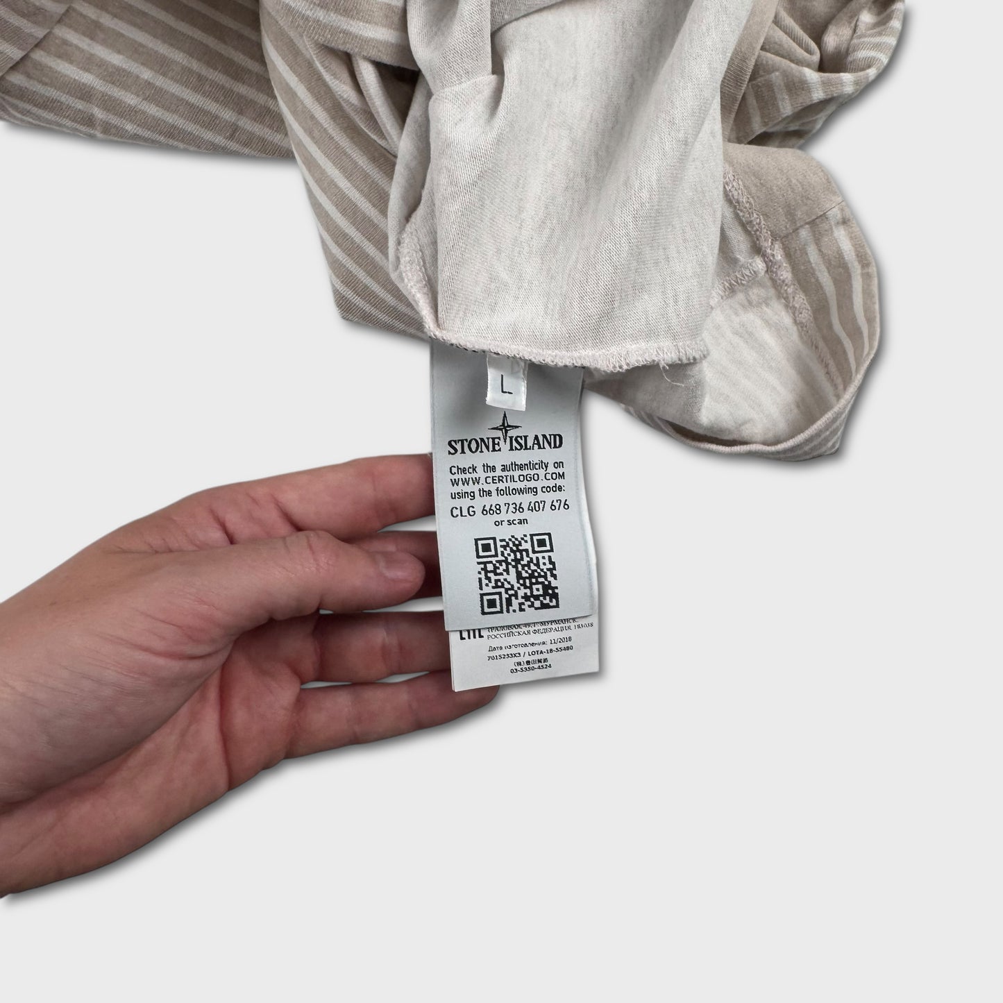 Stone Island Beige Marina Stripe T-Shirt L