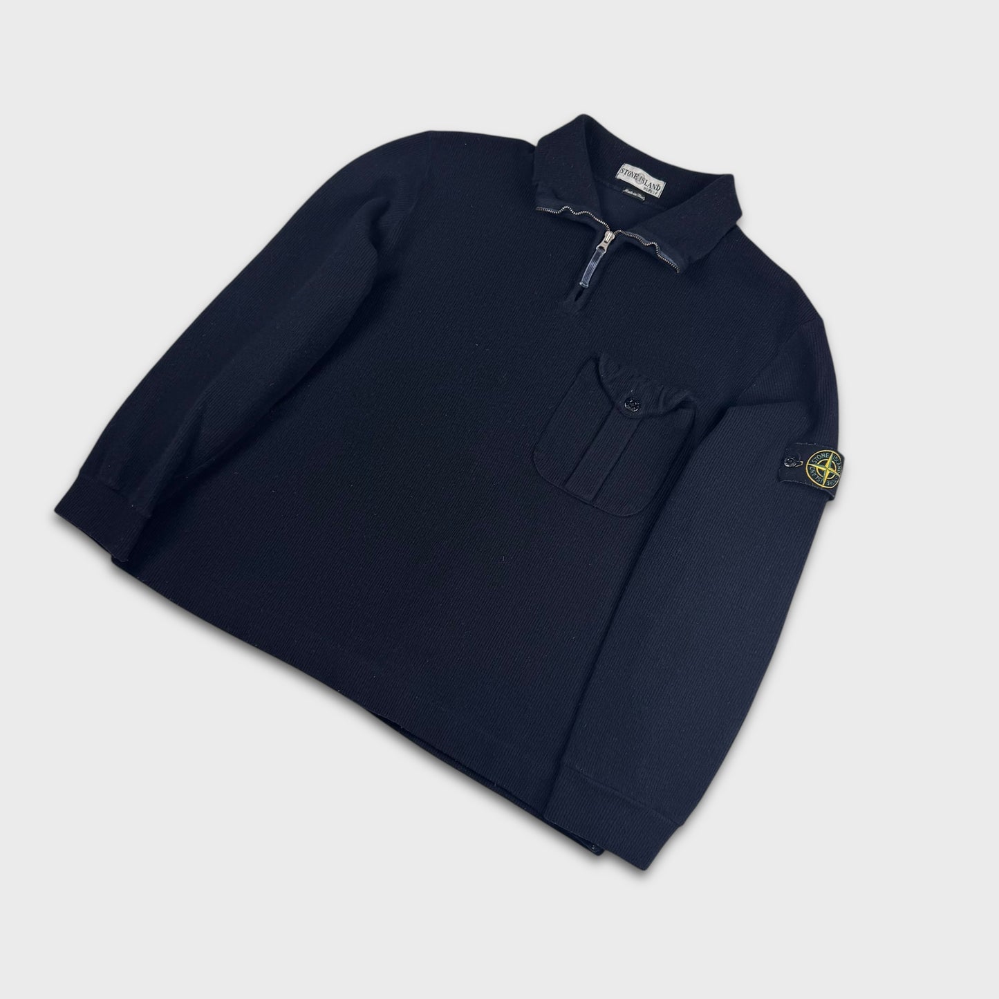 Stone Island Navy 2001 Ribbed Knit 1/4 Zip XXL
