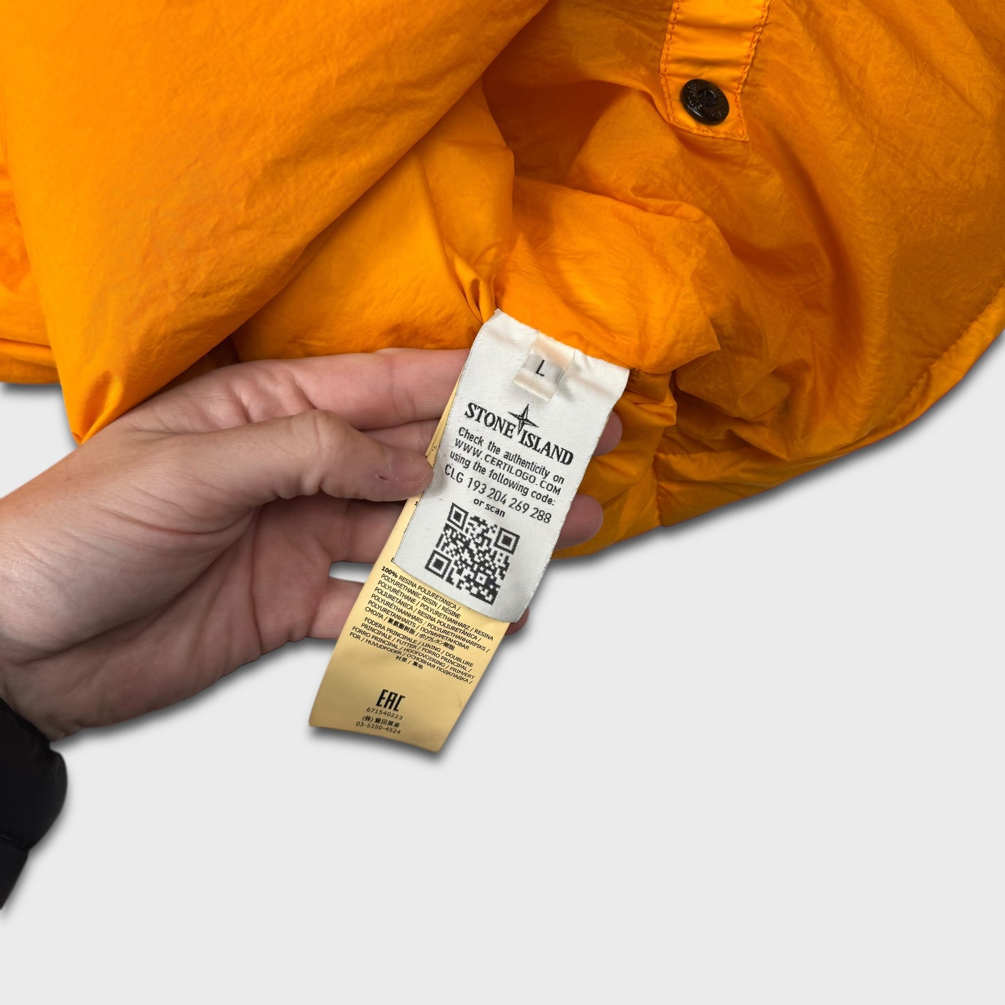 Stone Island Orange Crinkle Reps NY Down Puffer Jacket L