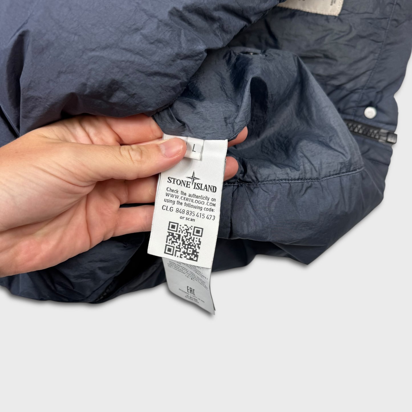 Stone Island Navy Garment Dyed Crinkle Reps Down-NY Jacket L