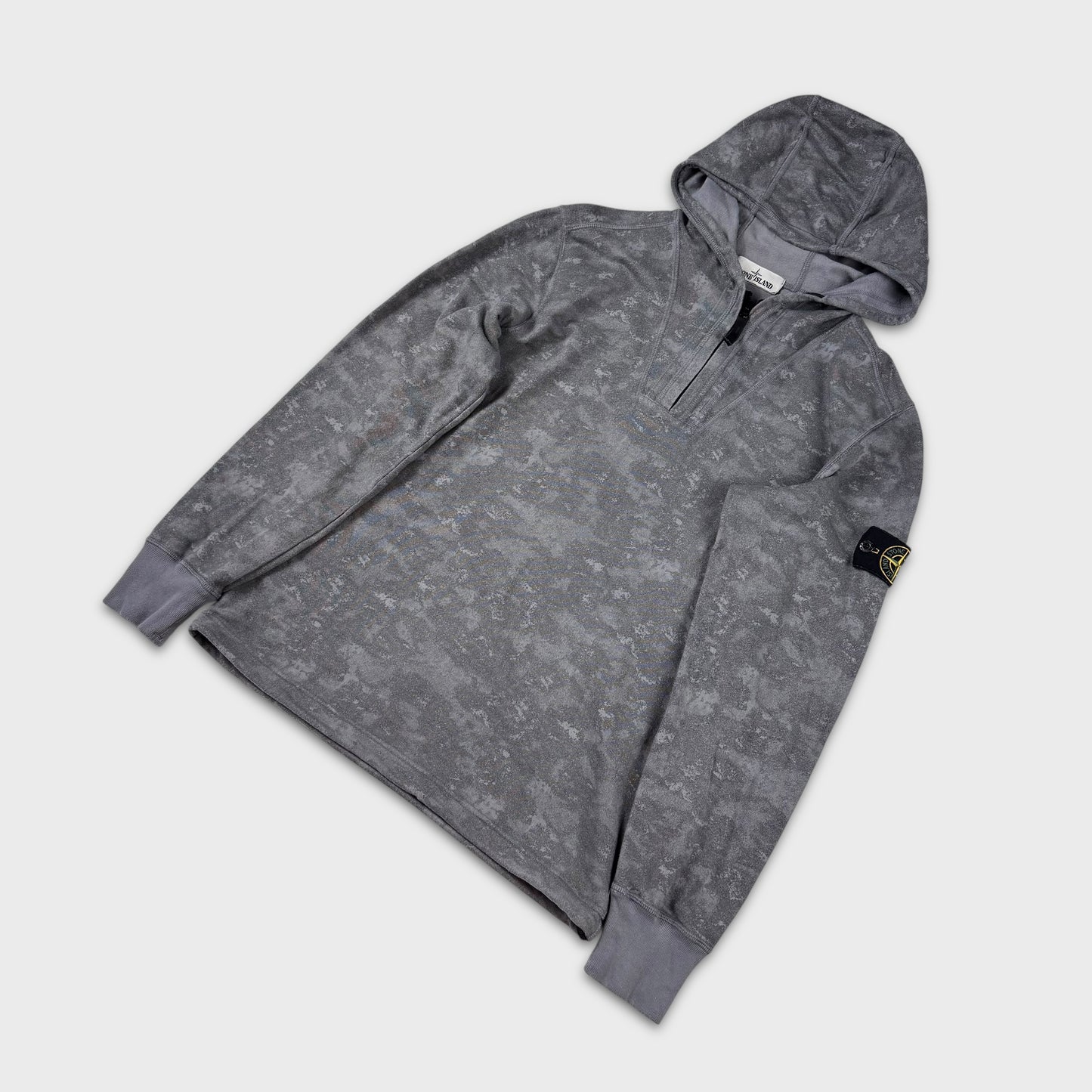 Stone Island Grey Camouflage Pullover Zip Hoodie M