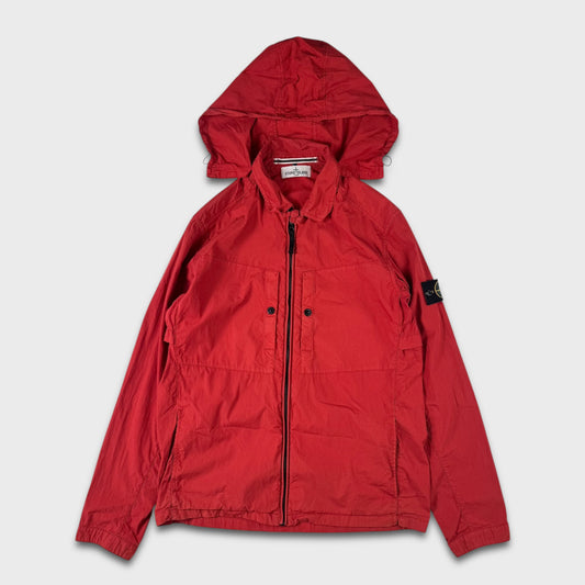 Stone Island Red Tela Full Zip Hooded Overshirt Jacket L