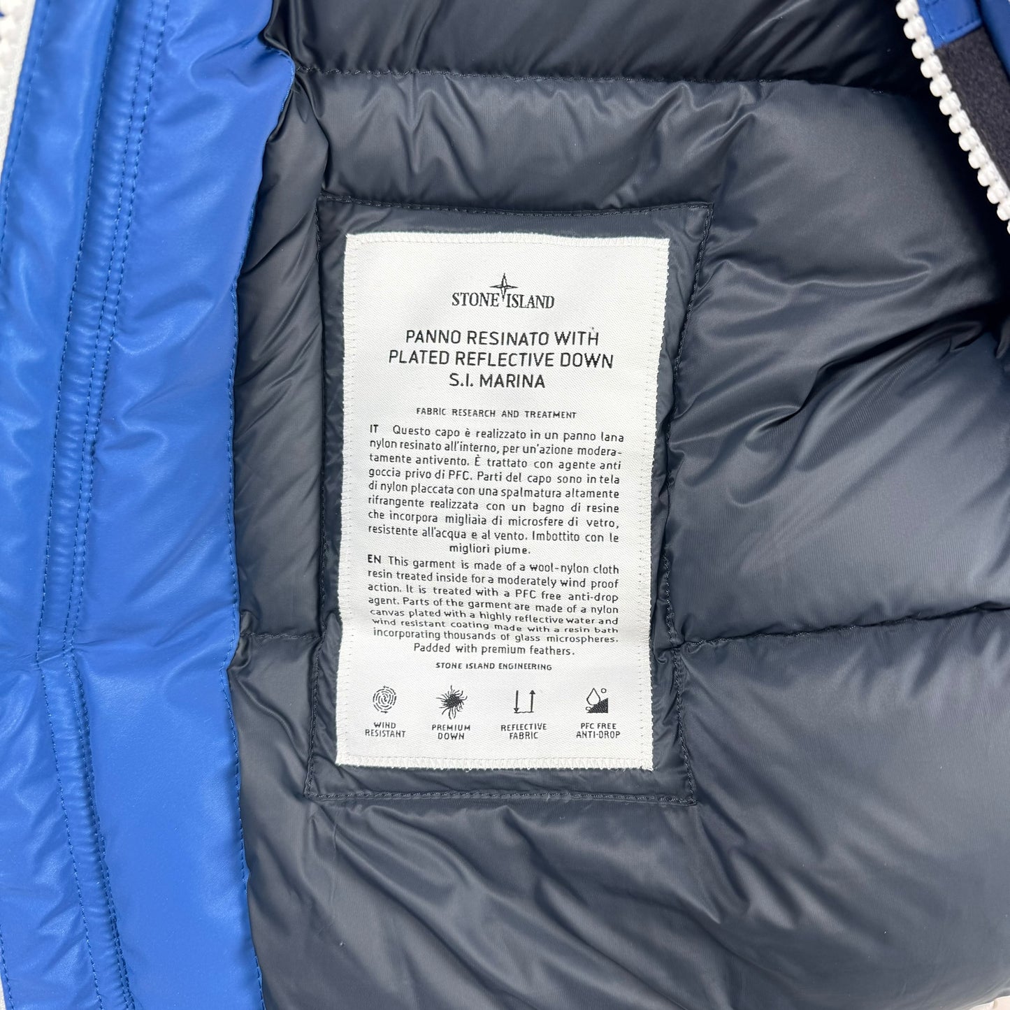 Stone Island Panno Resinato Plated Reflective Marina Down Jacket S