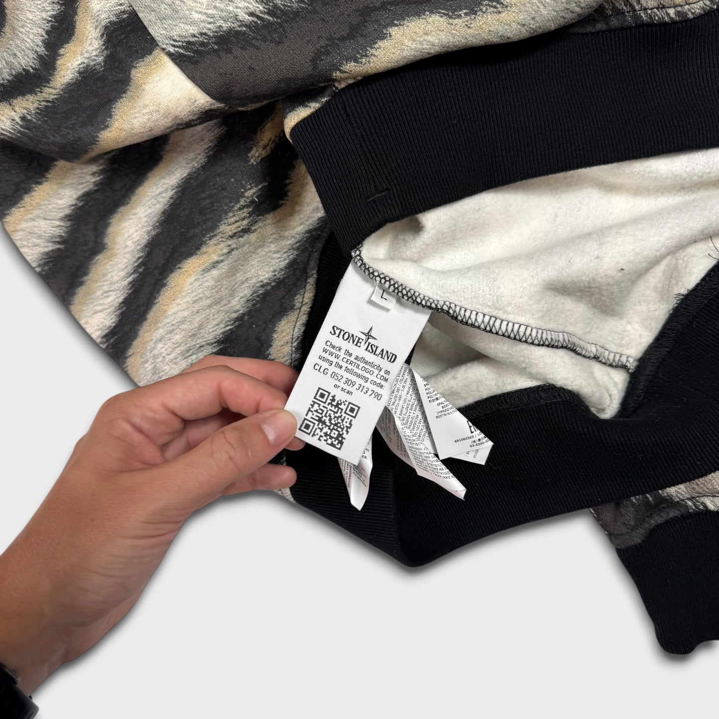 Stone Island White Tiger Print Crewneck L
