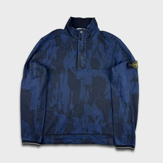 Stone Island Blue Camo Quarter Zip Sweatshirt XL
