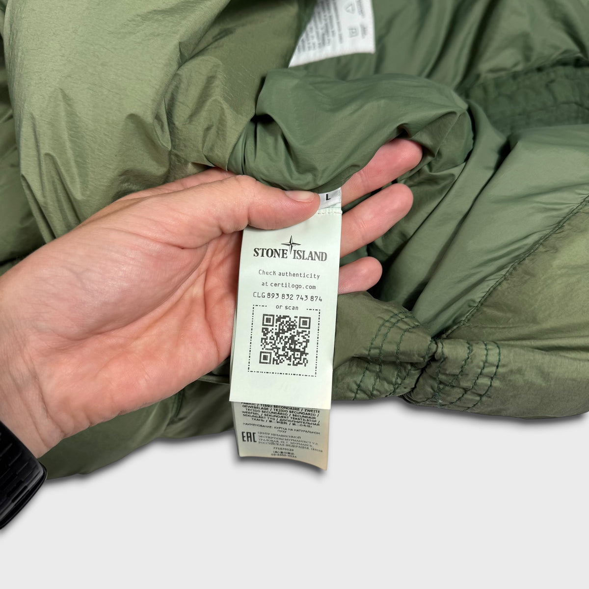 Stone Island Sage / Olive Crinkle Reps Down R-NY Parka Jacket L