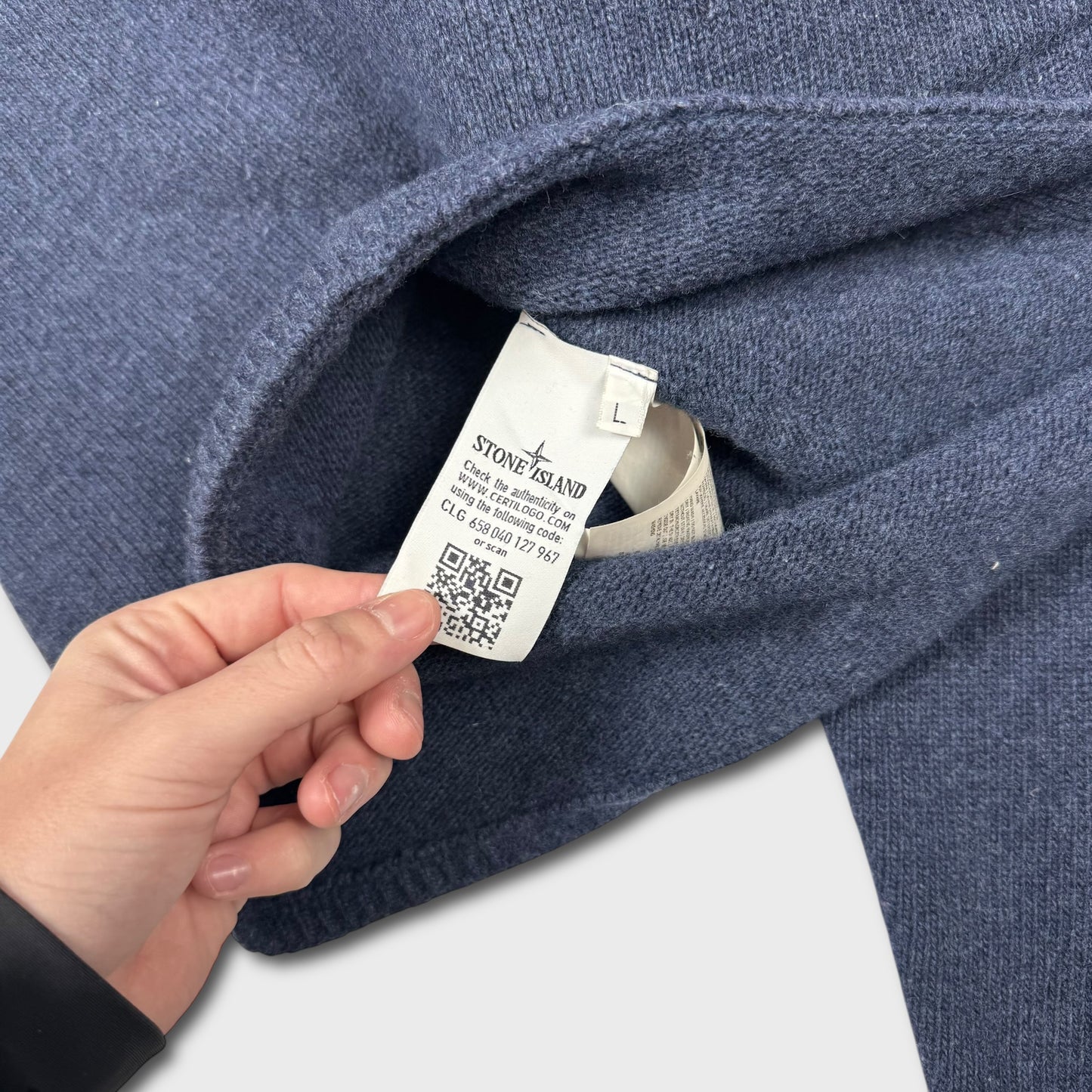 Stone Island Blue Pullover Knit Hoodie L