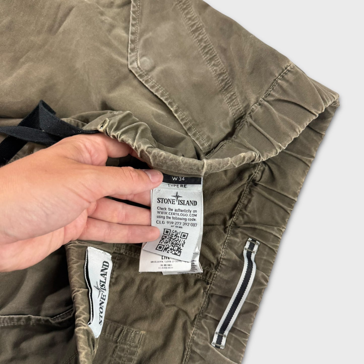 Stone Island Washed Khaki Cargo Shorts W34