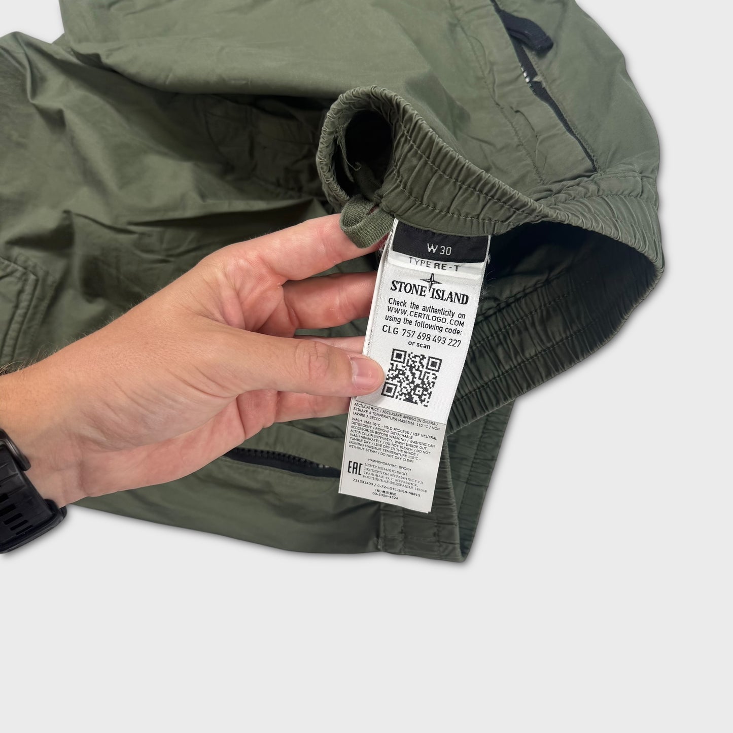 Stone Island Olive Cargo Tela Shorts W30
