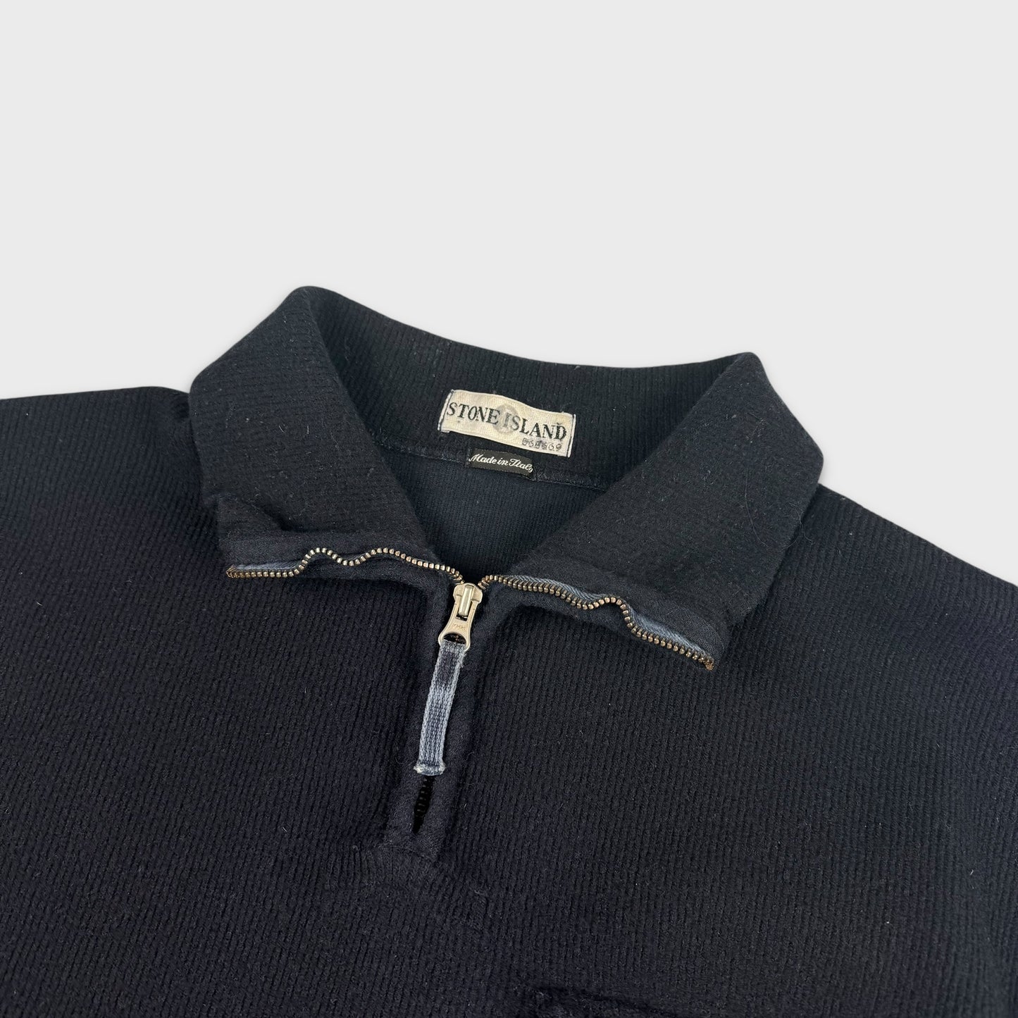 Stone Island Navy 2001 Ribbed Knit 1/4 Zip XXL