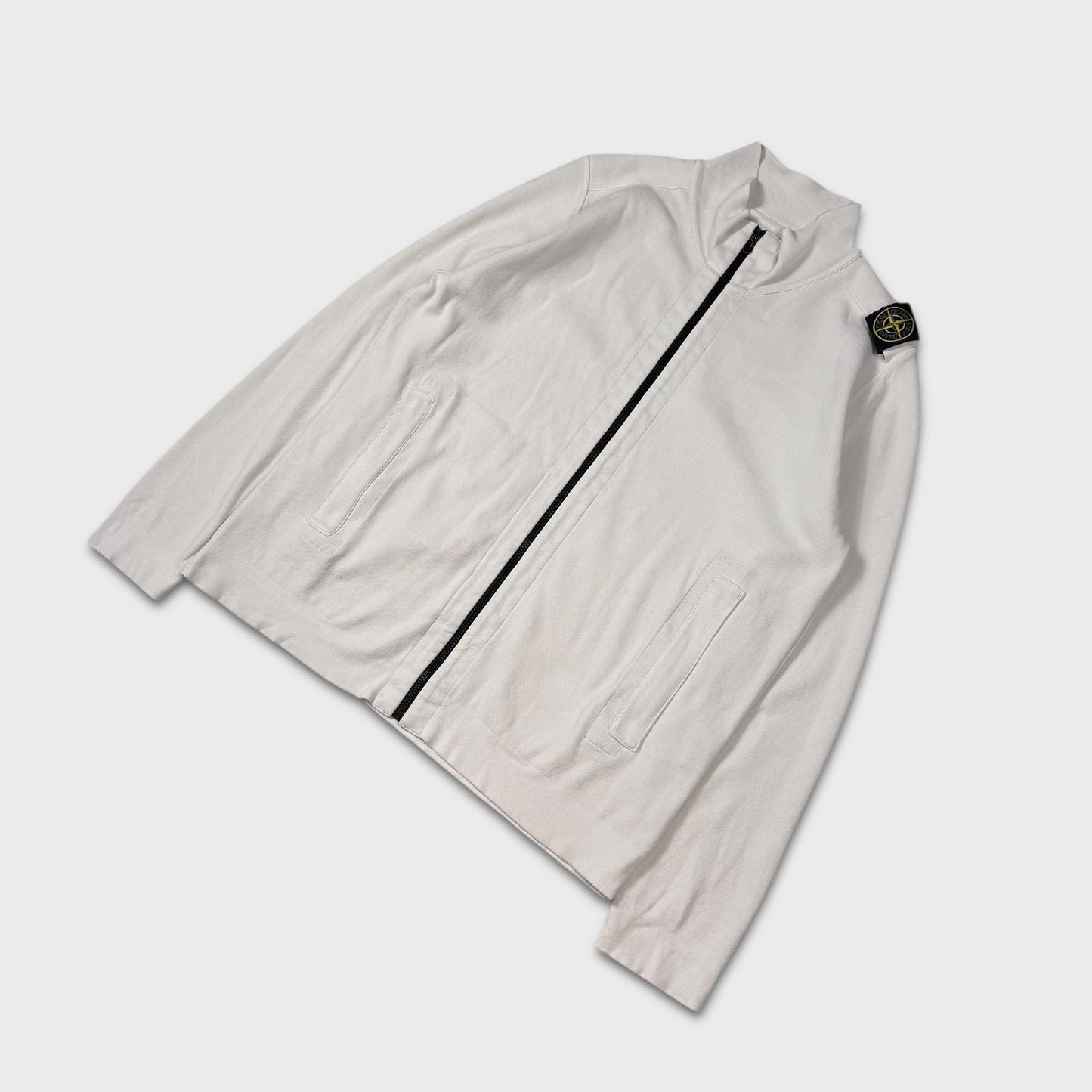 Stone Island White Full Zip Shoulder Badge Sweatshirt 3XL