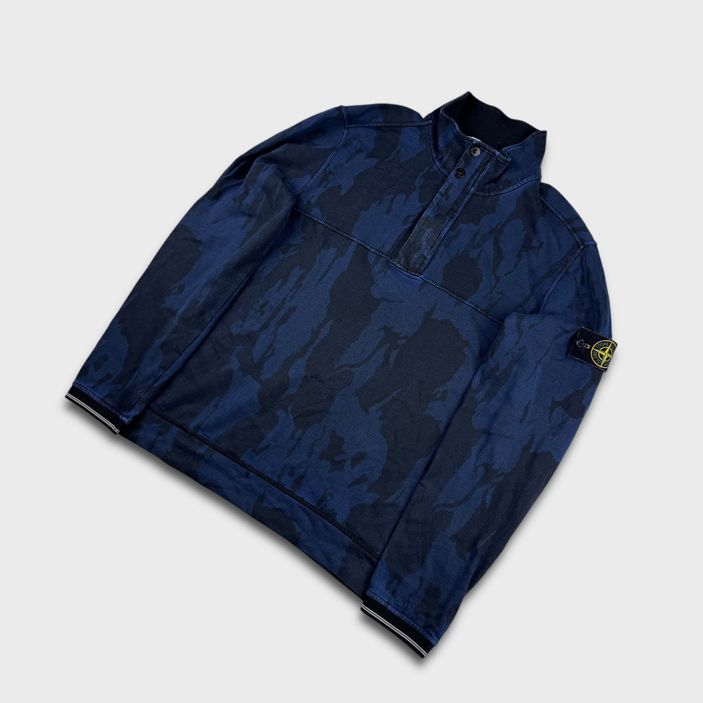 Stone Island Blue Camo Quarter Zip Sweatshirt XL