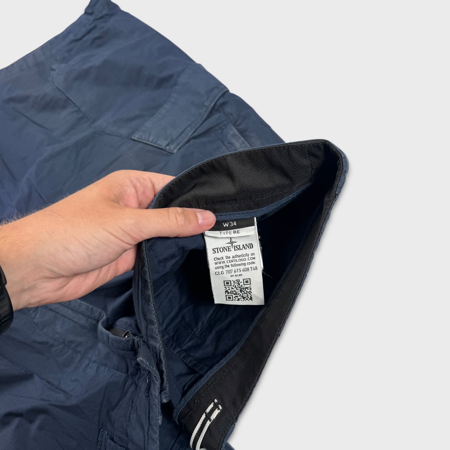 Stone Island Navy Tela Cargo Shorts W34