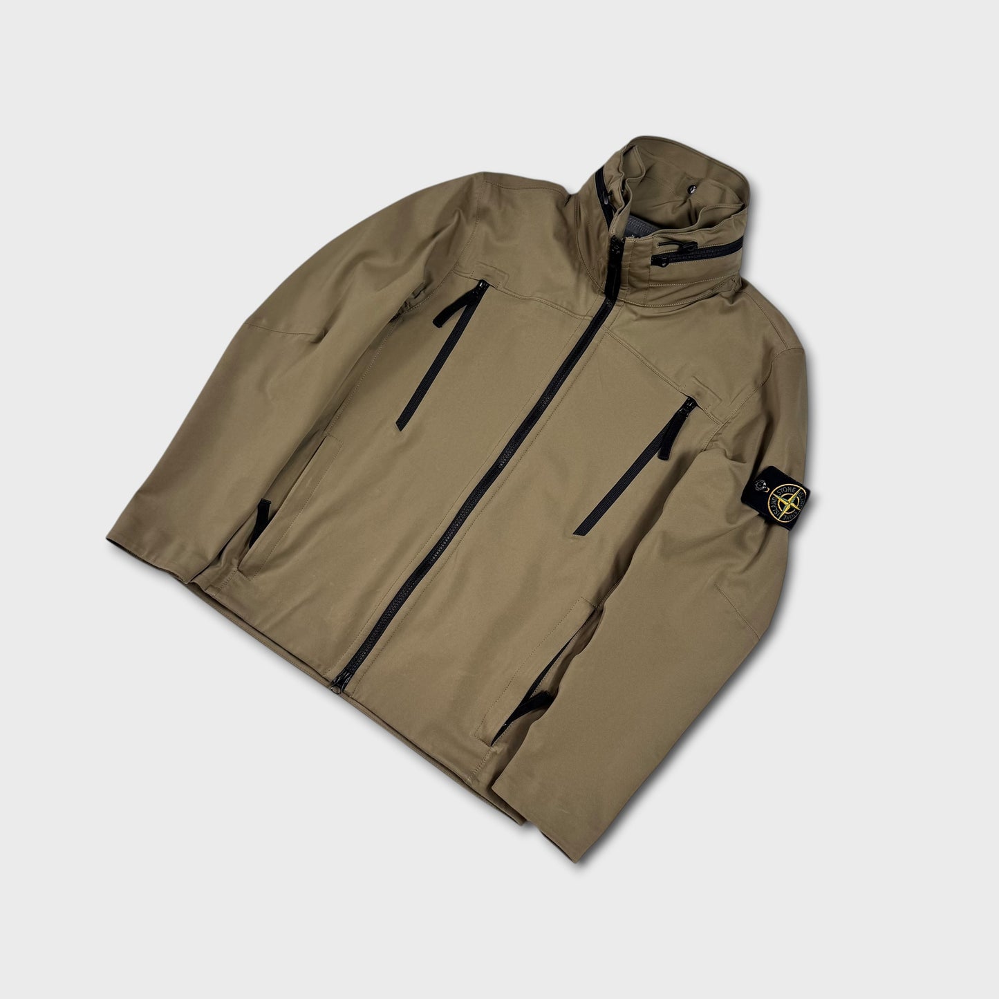 Stone Island Khaki Light Grid Soft Shell Jacket S