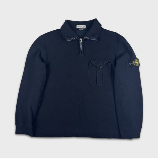 Stone Island Navy 2001 Ribbed Knit 1/4 Zip XXL