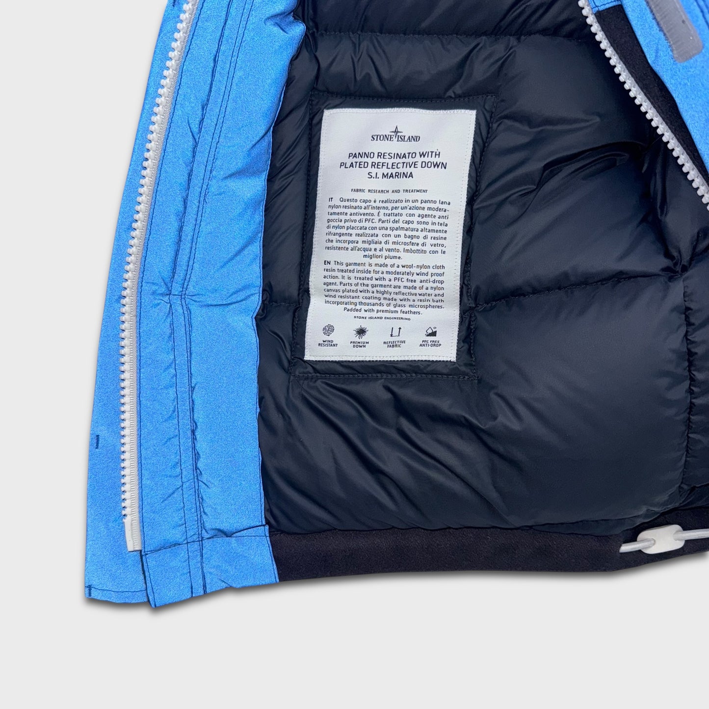Stone Island Panno Resinato Plated Reflective Marina Down Jacket S